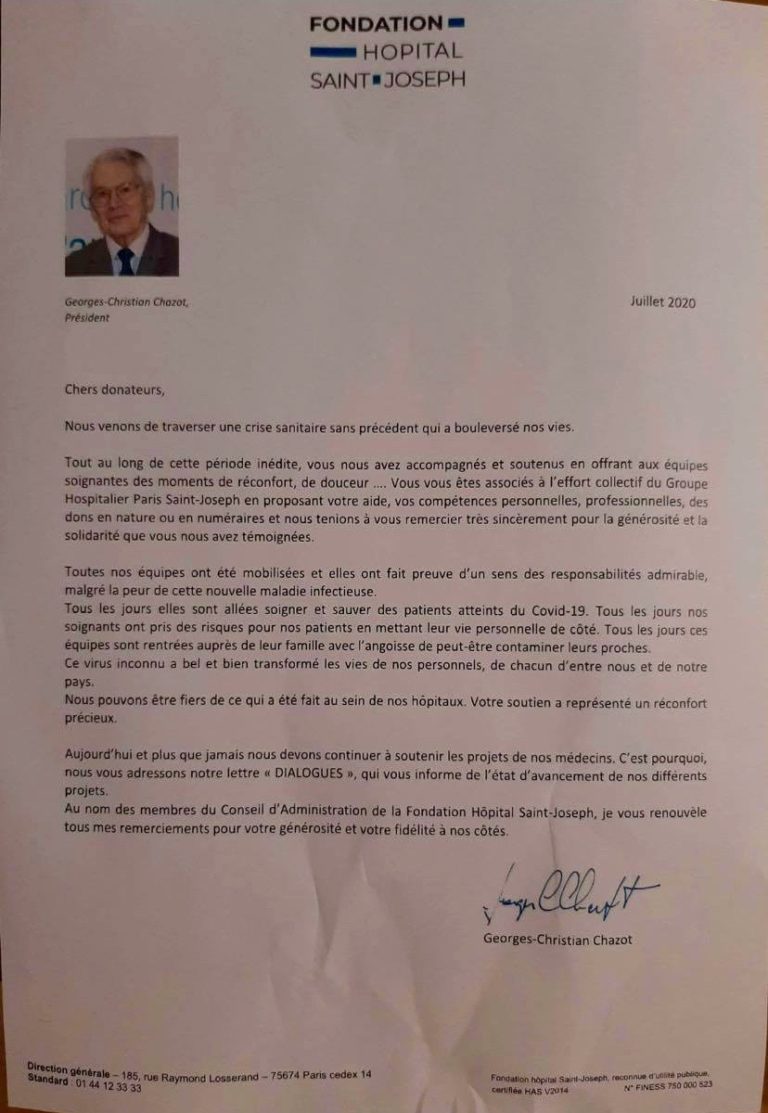 La Fondation Hôpital Saint-Joseph nous remercie